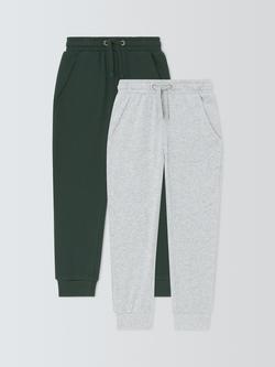 John Lewis Kids' Jersey Joggers, Grey/Green, Grey/Green