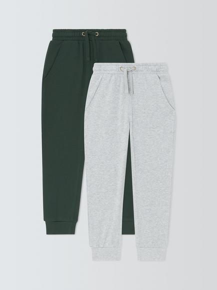 John Lewis Kids' Jersey Joggers, Grey/Green, Grey/Green