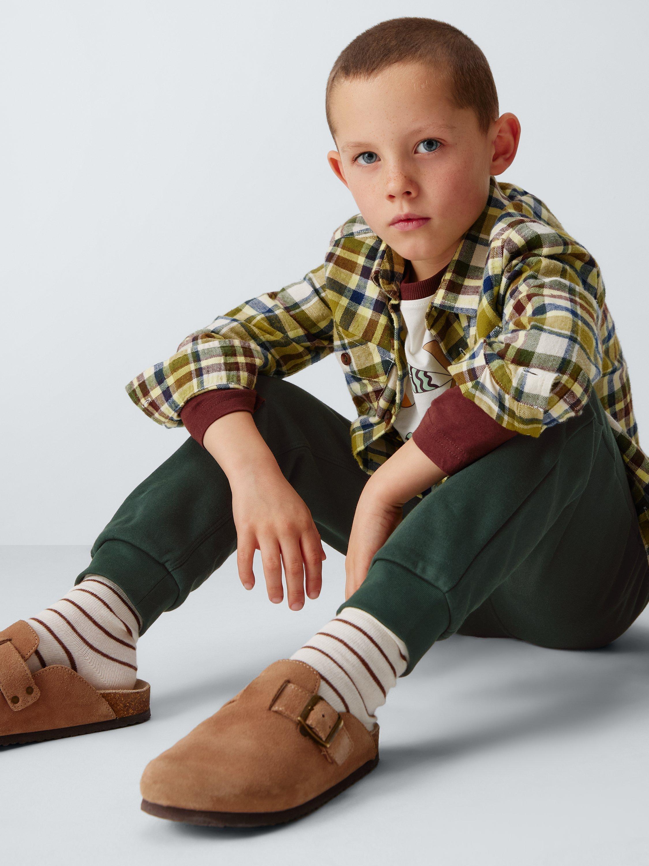 Product image 4 of 6, which shows John Lewis Kids' Jersey Joggers, Grey/Green, 3 years