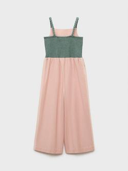 Mango Kids' Samba Cotton Blend Sleeveless Embroidered Playsuit, Pink - view 2, Pink