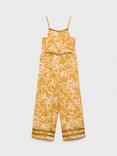Mango Kids' Pontao Sleeveless Abstract Print Jumpsuit, Medium Yellow