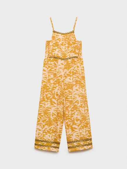 Mango Kids' Pontao Sleeveless Abstract Print Jumpsuit, Medium Yellow, Medium Yellow