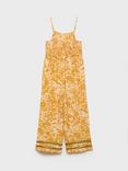 Mango Kids' Pontao Sleeveless Abstract Print Jumpsuit, Medium Yellow