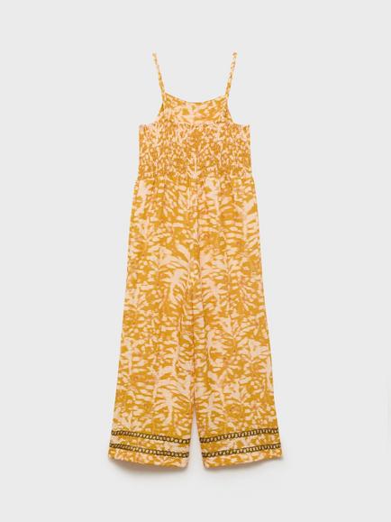Mango Kids' Pontao Sleeveless Abstract Print Jumpsuit, Medium Yellow - view 2, Medium Yellow