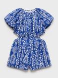 Mango Kids' Padthai Cotton Leaf Print Playsuit, Medium Blue