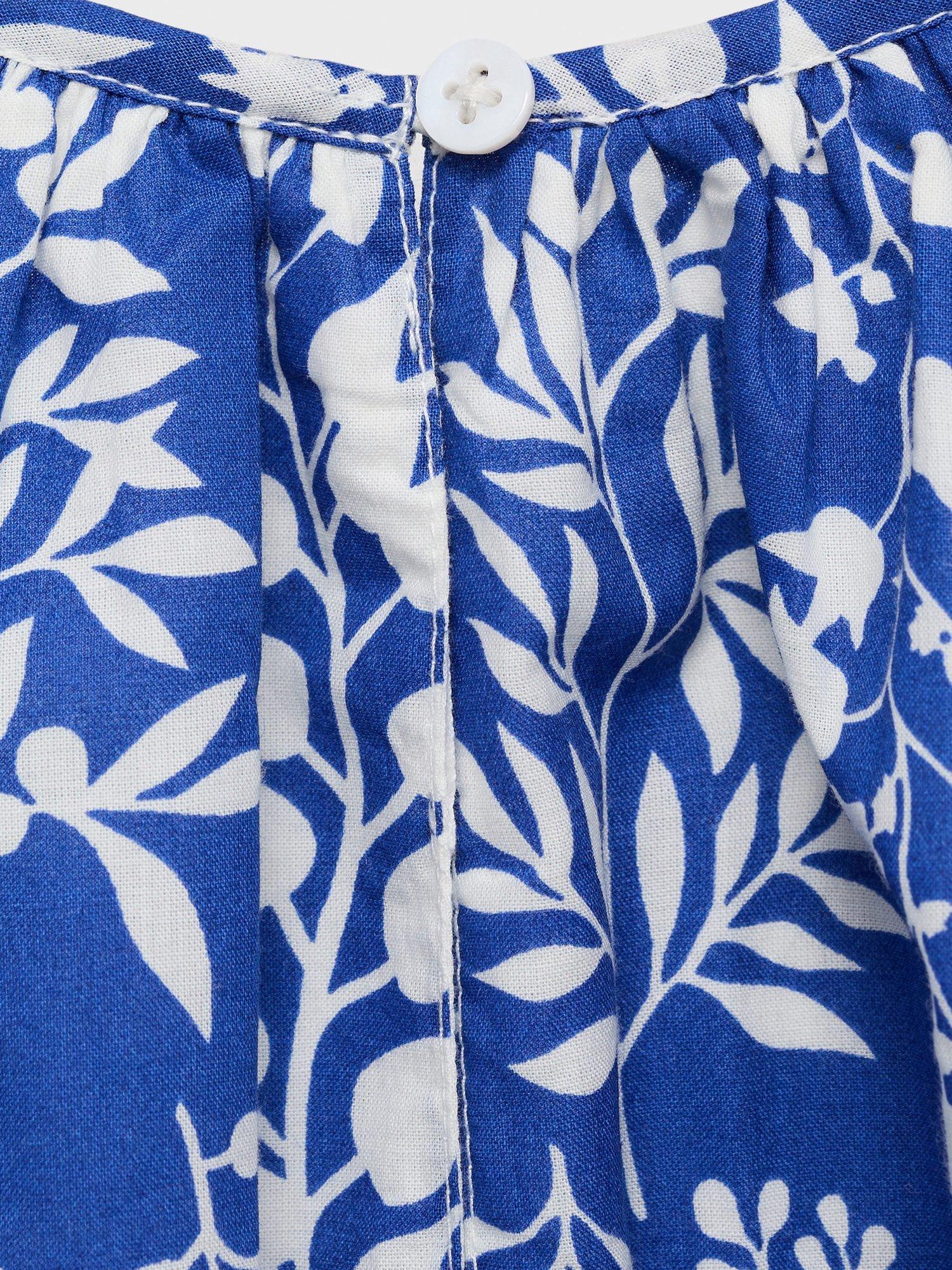 Product image 3 of 4, which shows Mango Kids' Padthai Cotton Leaf Print Playsuit, Medium Blue, 11 years