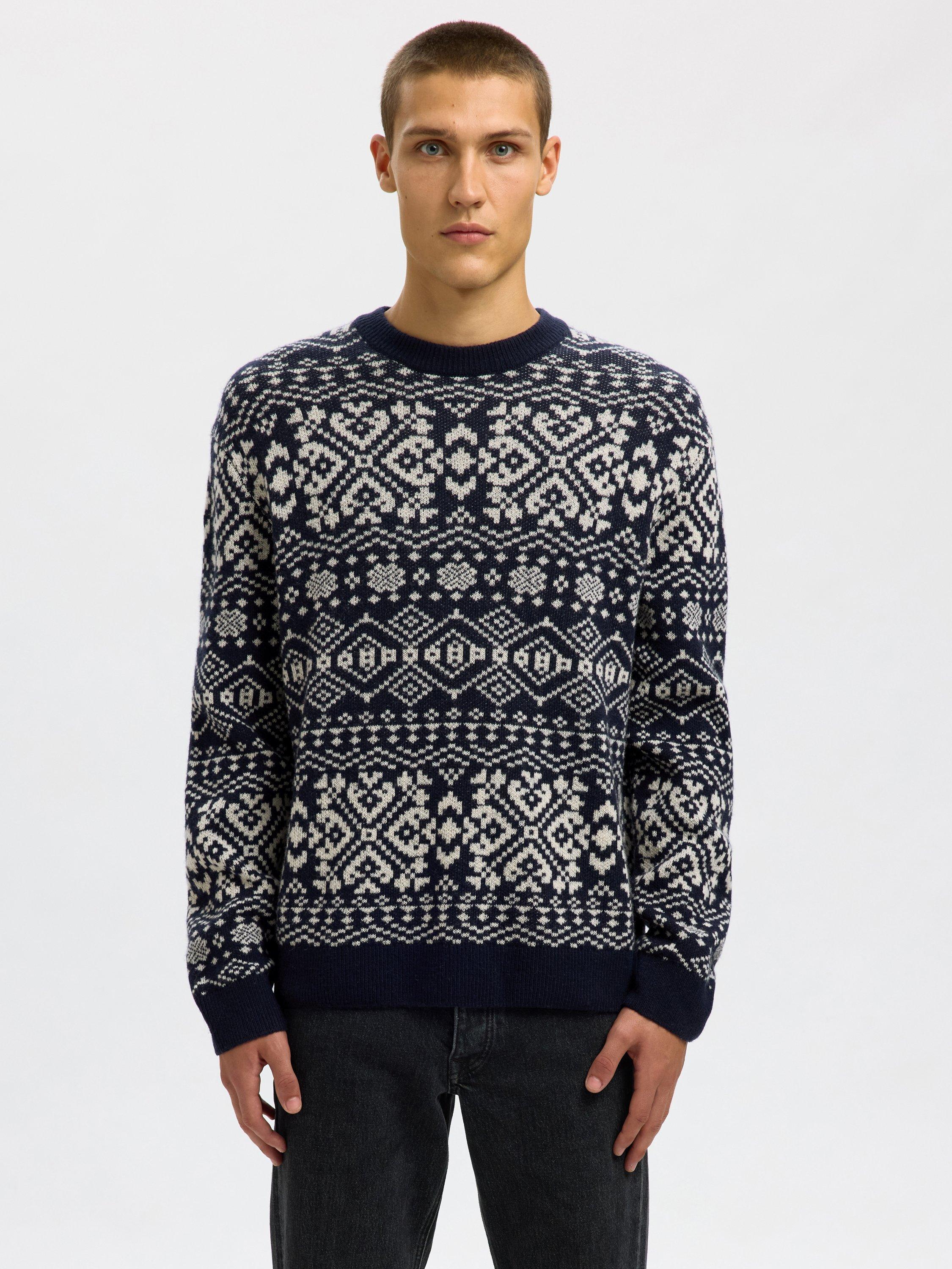 Product image 1 of 6, which shows Selected Holger Crew Neck Wool Blend Jumper, Sky Captain Angora, S