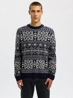 Selected Holger Crew Neck Wool Blend Jumper, Sky Captain Angora, Sky Captain Angora