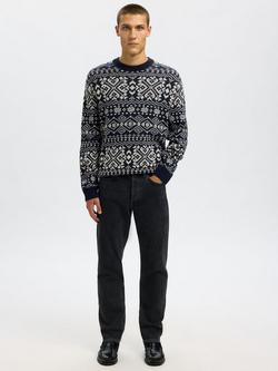 Selected Holger Crew Neck Wool Blend Jumper, Sky Captain Angora - view 2, Sky Captain Angora