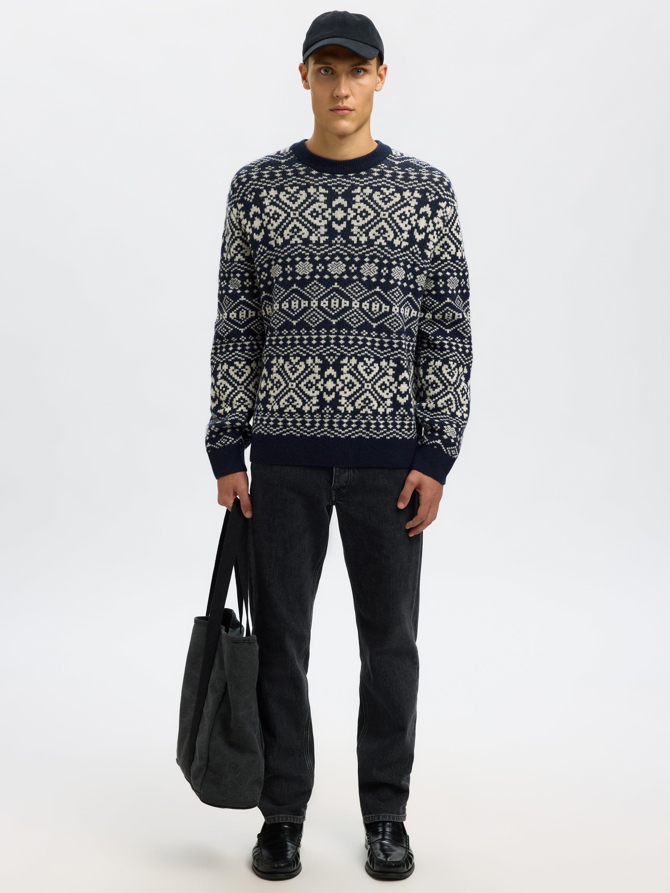 Product image 3 of 6, which shows Selected Holger Crew Neck Wool Blend Jumper, Sky Captain Angora, S