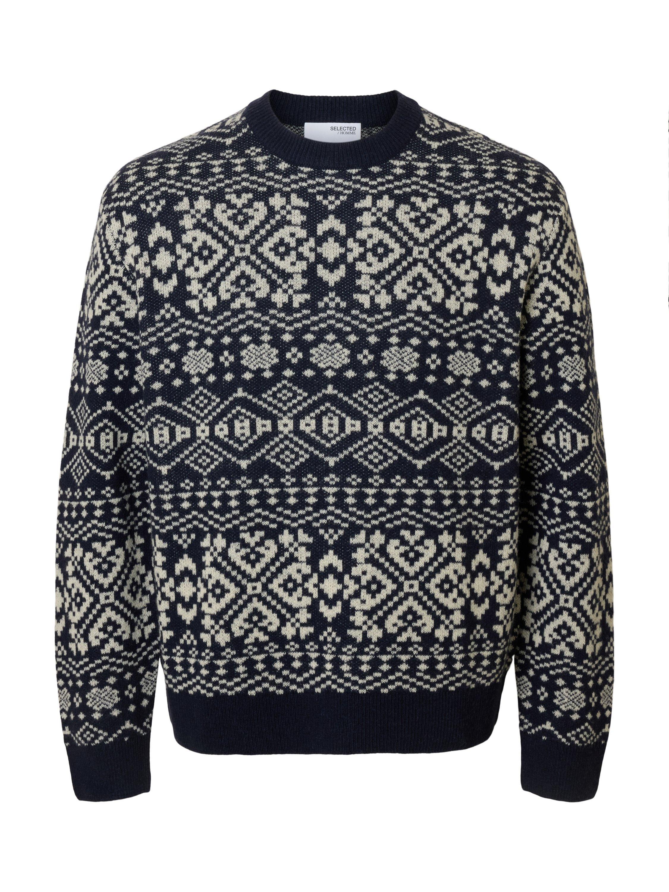 Product image 6 of 6, which shows Selected Holger Crew Neck Wool Blend Jumper, Sky Captain Angora, S