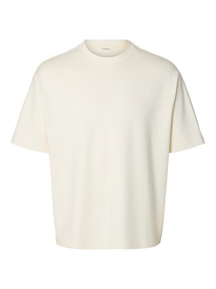 Selected Relaxed Cotton T-Shirt, Egret, Egret