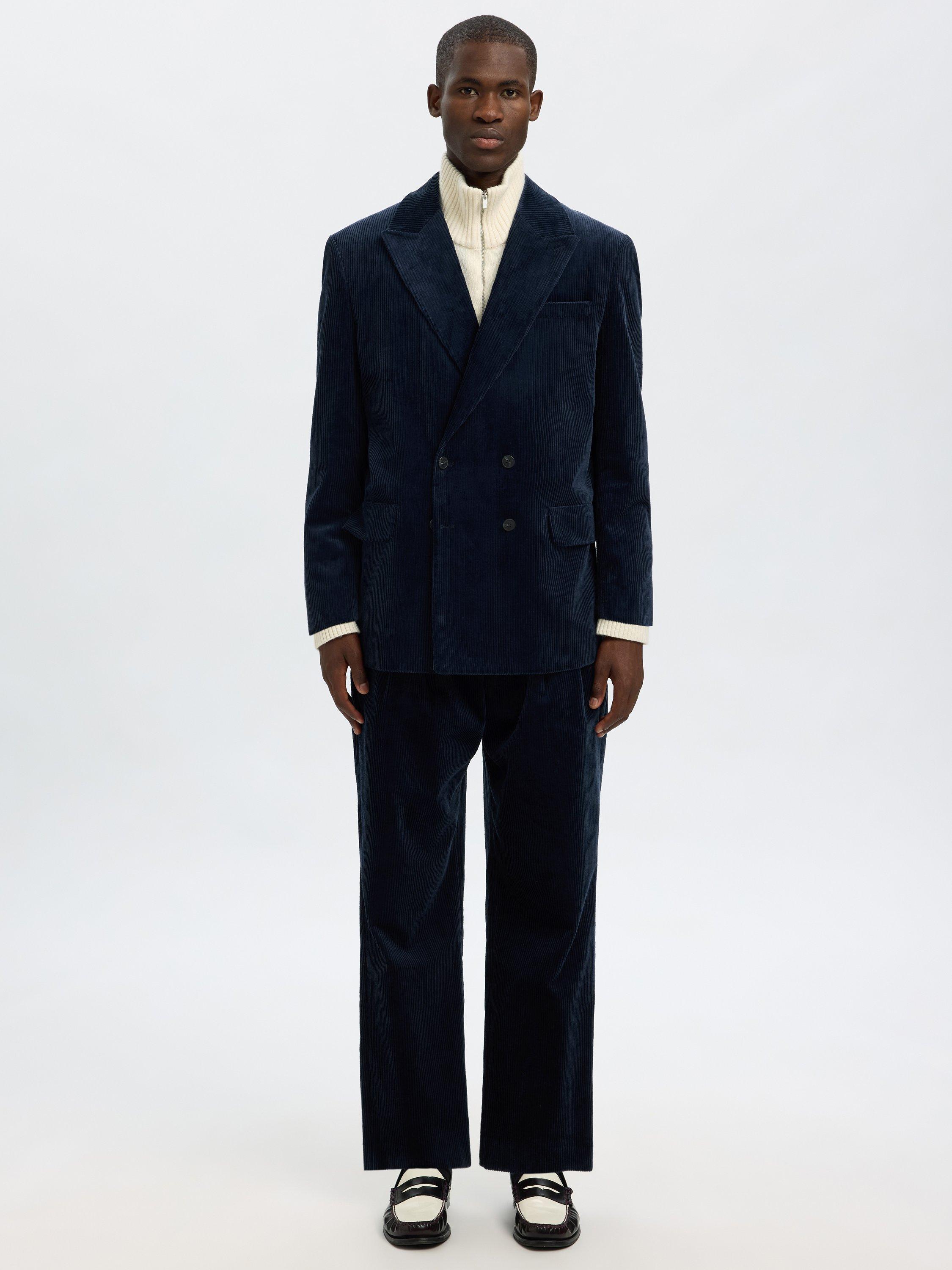 Product image 2 of 6, which shows Selected Matteo Double Breasted Corduroy Suit Jacket, Dark Petrol, 36R