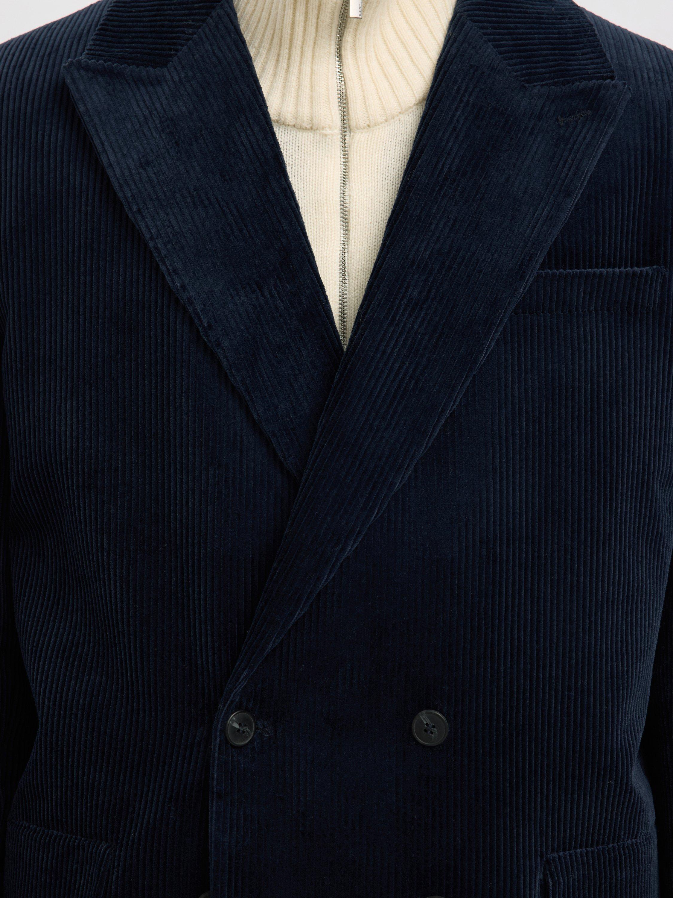 Product image 3 of 6, which shows Selected Matteo Double Breasted Corduroy Suit Jacket, Dark Petrol, 36R