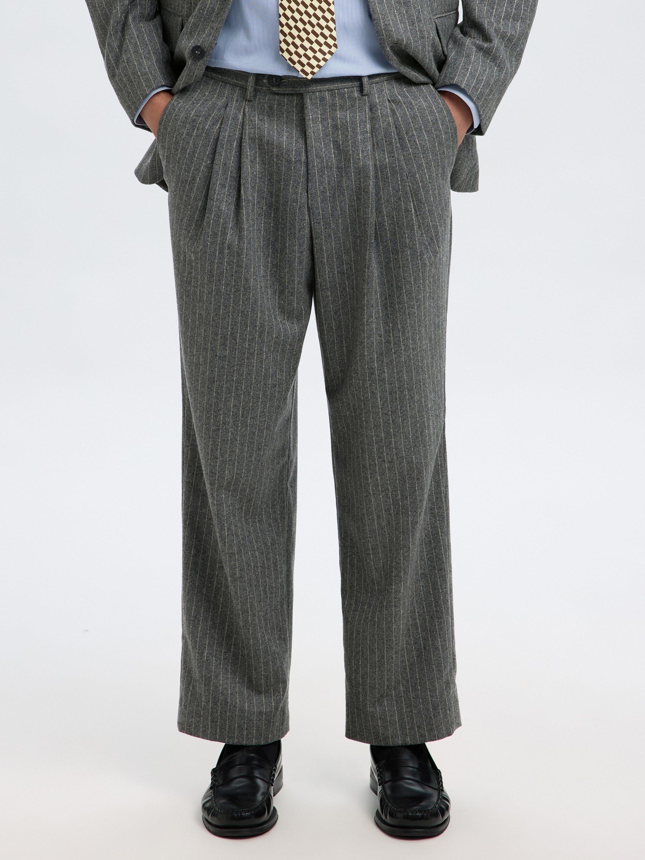 Product image 1 of 6, which shows Selected Felix Wool Blend Stripe Straight Chinos, Medium Grey, 30R