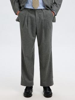 Selected Felix Wool Blend Stripe Straight Chinos, Medium Grey, Medium Grey