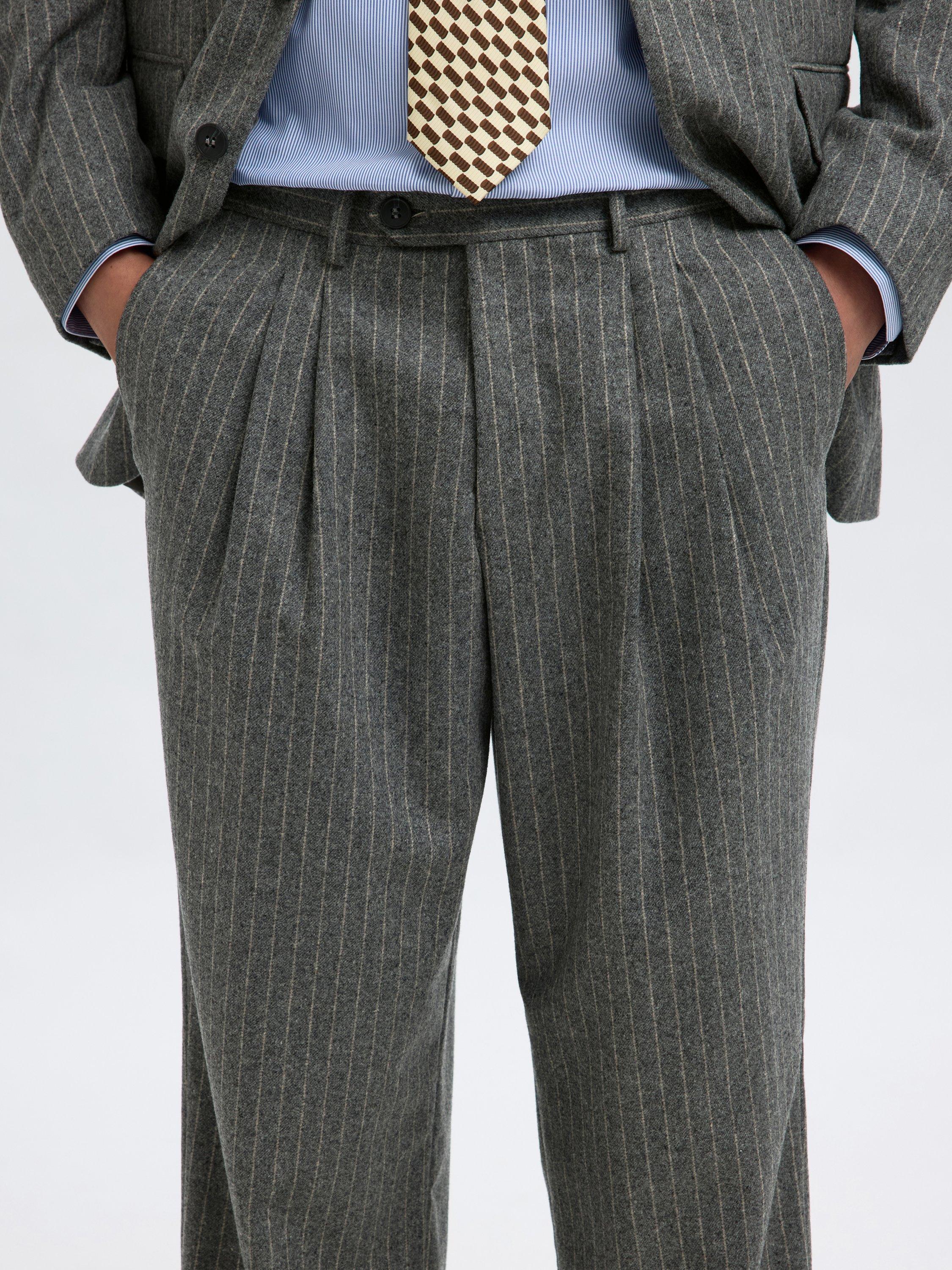 Product image 3 of 6, which shows Selected Felix Wool Blend Stripe Straight Chinos, Medium Grey, 30R