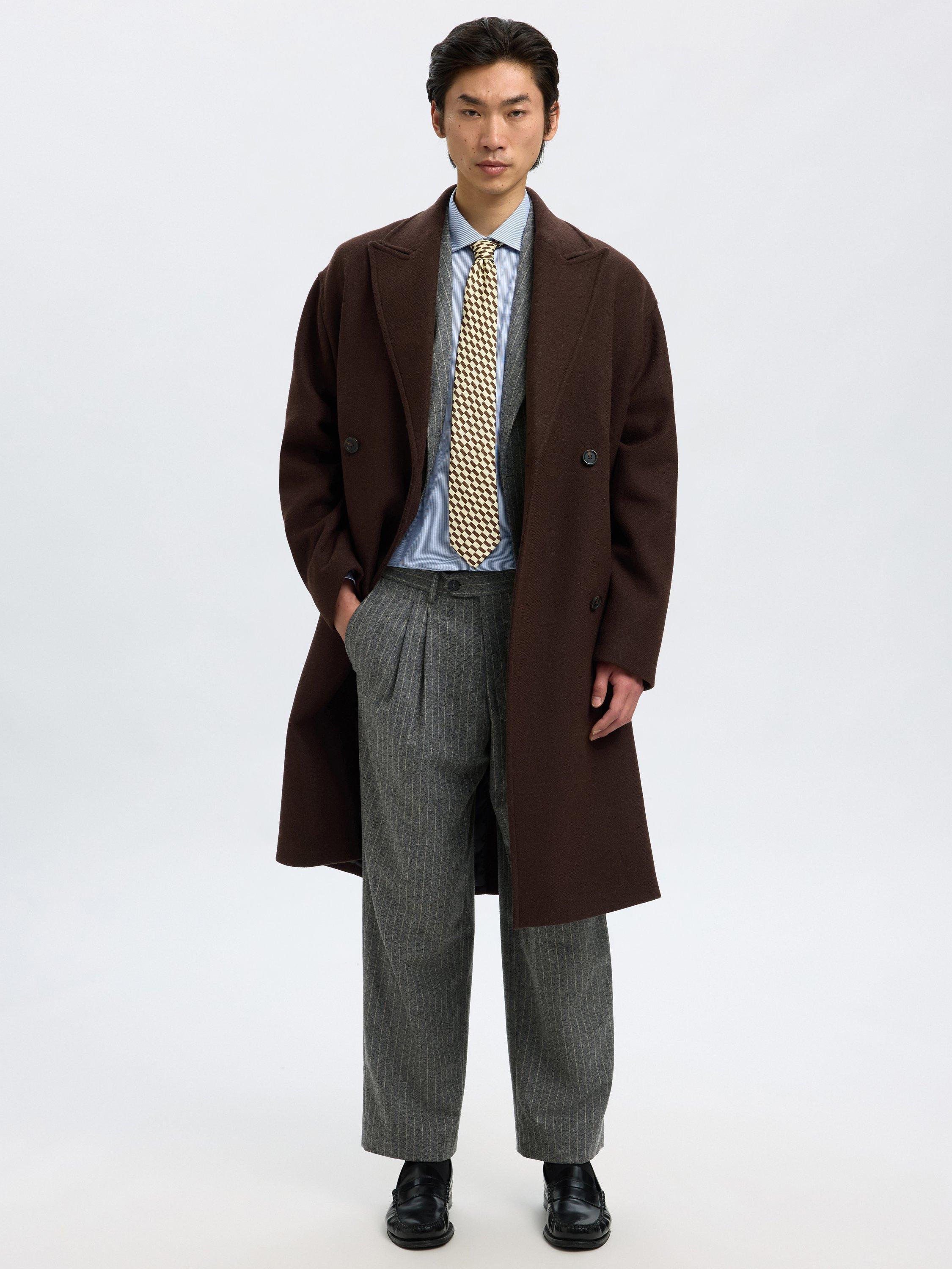 Product image 4 of 6, which shows Selected Felix Wool Blend Stripe Straight Chinos, Medium Grey, 30R