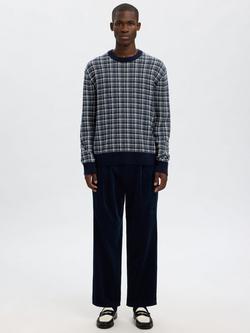 Selected Mikolas Wool Blend Check Crew Neck Jumper - view 2, Sky Blue Mirage