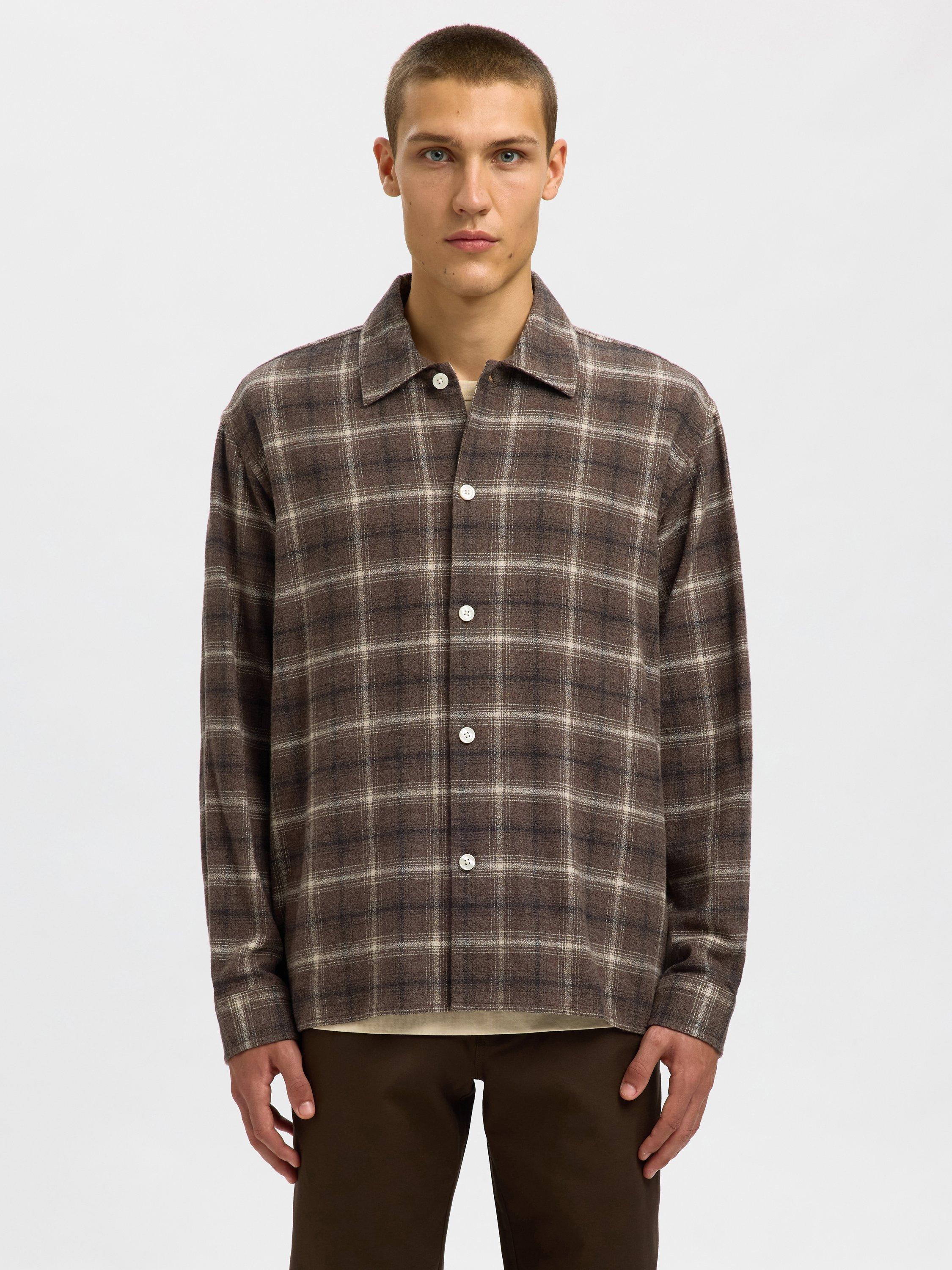 Product image 1 of 6, which shows Selected Edwin Cotton Check Long Sleeve Collar Shirt, Delicioso/Multi, S