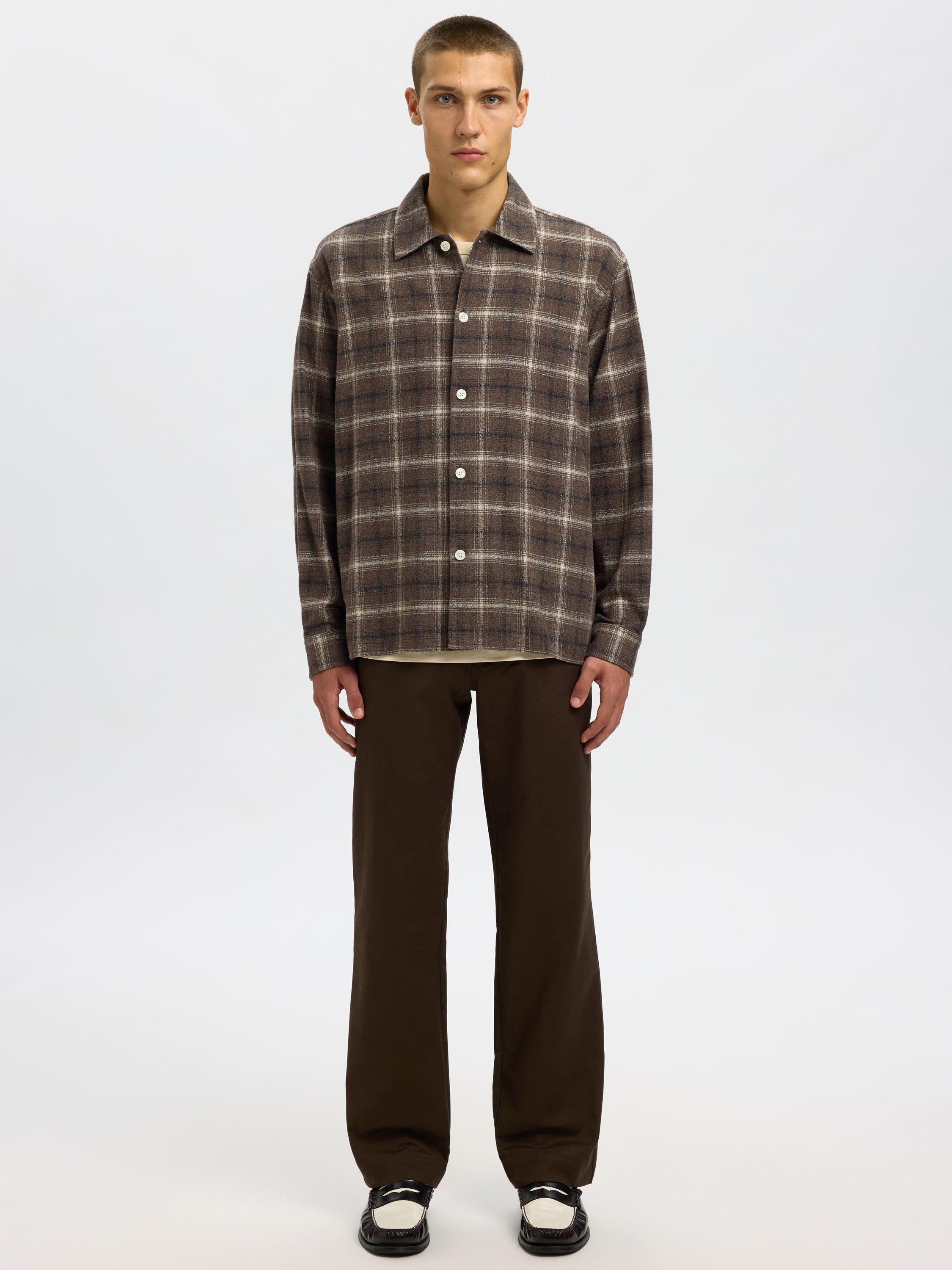 Product image 2 of 6, which shows Selected Edwin Cotton Check Long Sleeve Collar Shirt, Delicioso/Multi, S