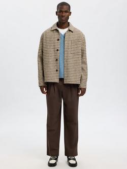 Selected Regari Wool Blend Dogtooth Long Sleeve Collar Overshirt - view 2, Egret/Multi