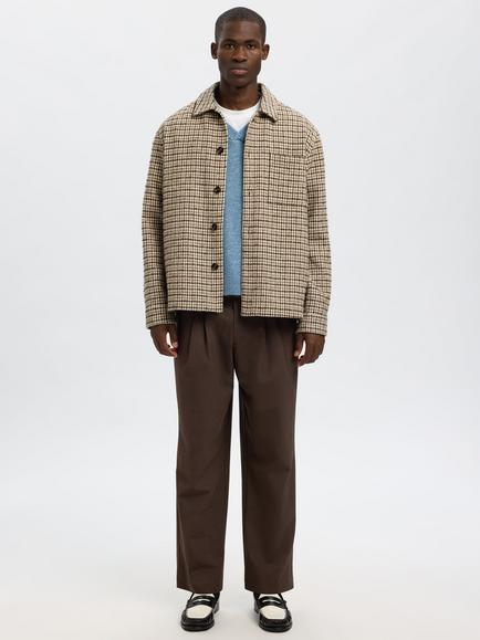 Selected Regari Wool Blend Dogtooth Long Sleeve Collar Overshirt - view 2, Egret/Multi