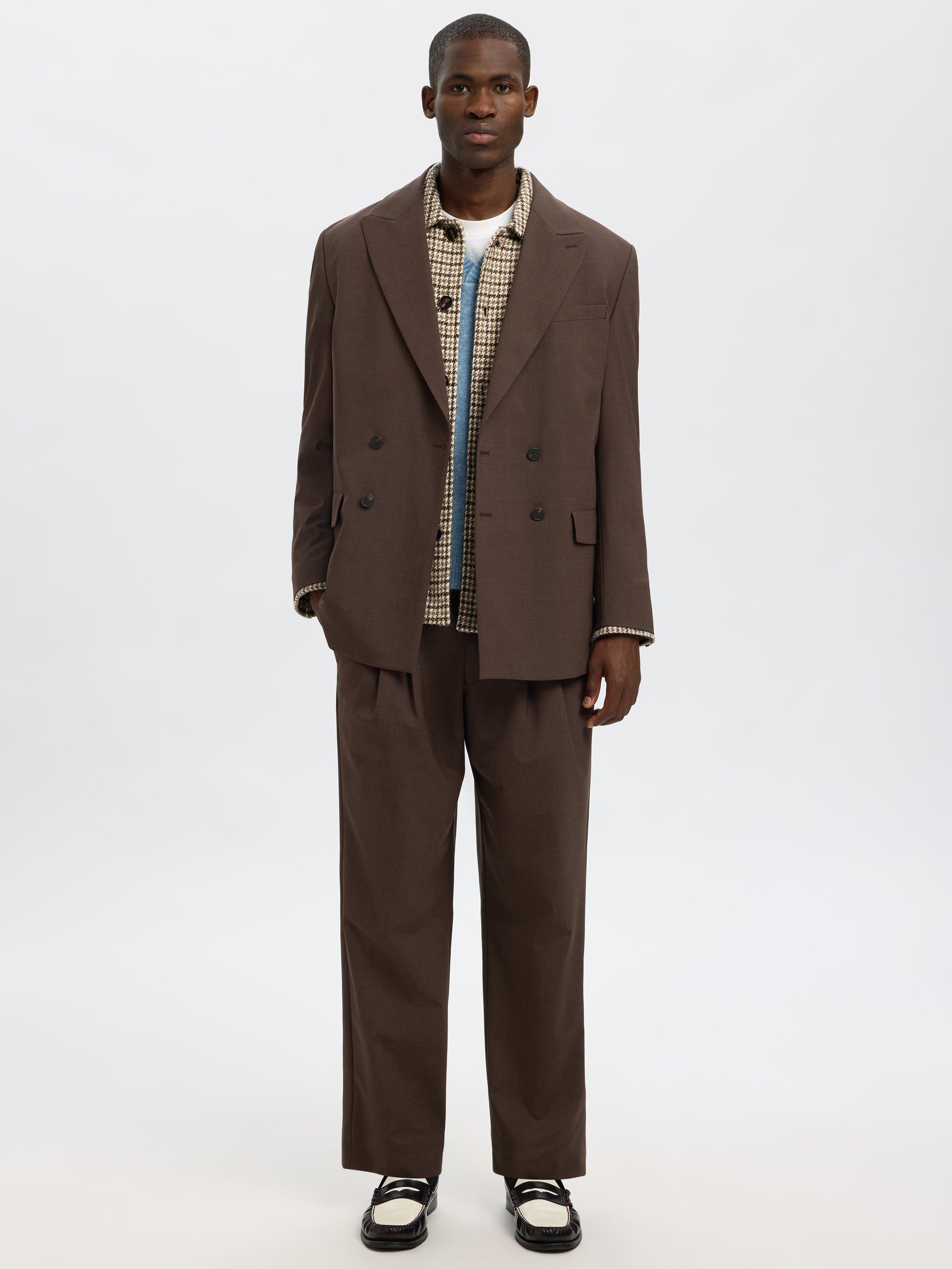 Product image 3 of 6, which shows Selected Regari Wool Blend Dogtooth Long Sleeve Collar Overshirt, Egret/Multi, S