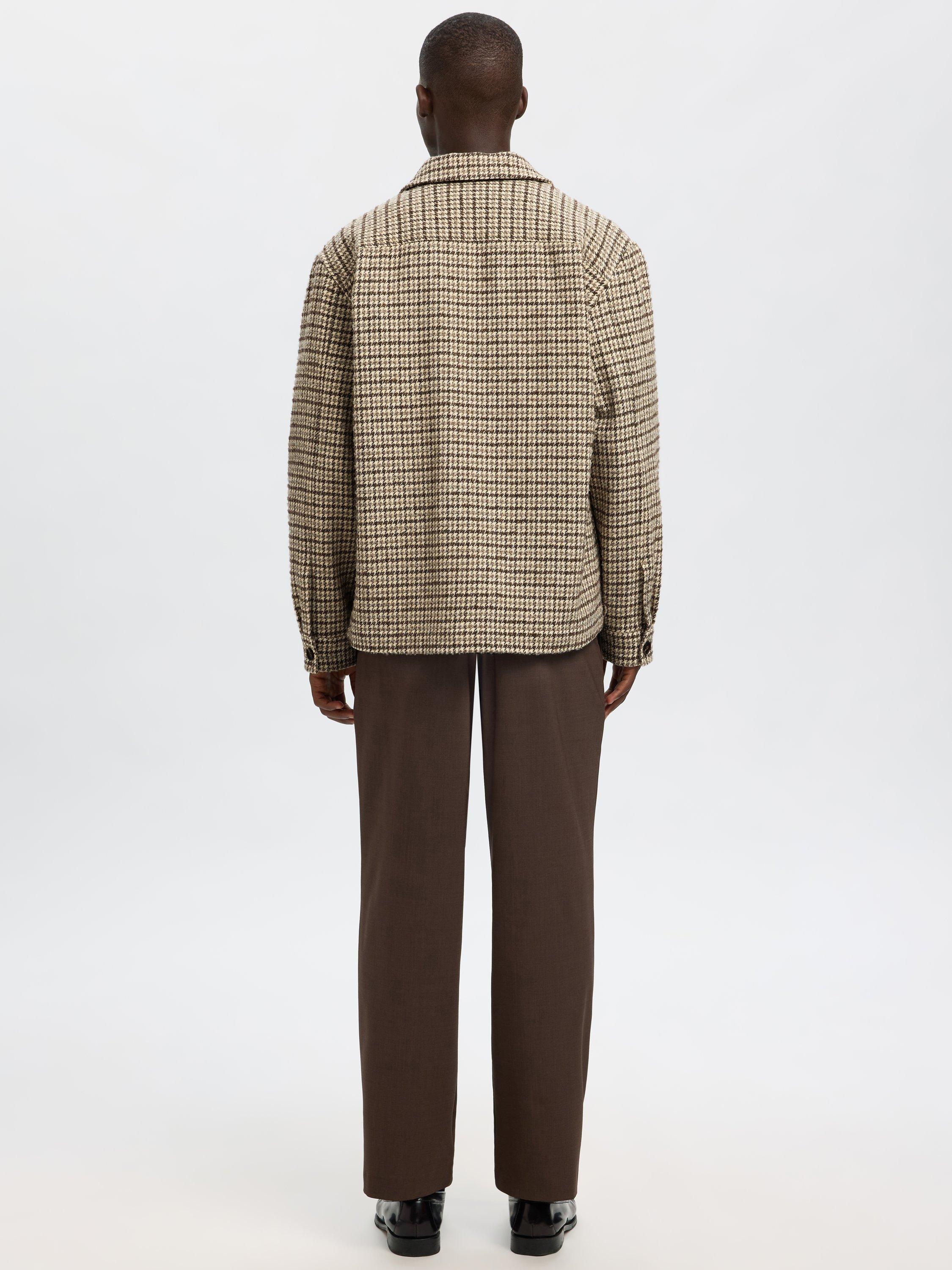Product image 4 of 6, which shows Selected Regari Wool Blend Dogtooth Long Sleeve Collar Overshirt, Egret/Multi, S