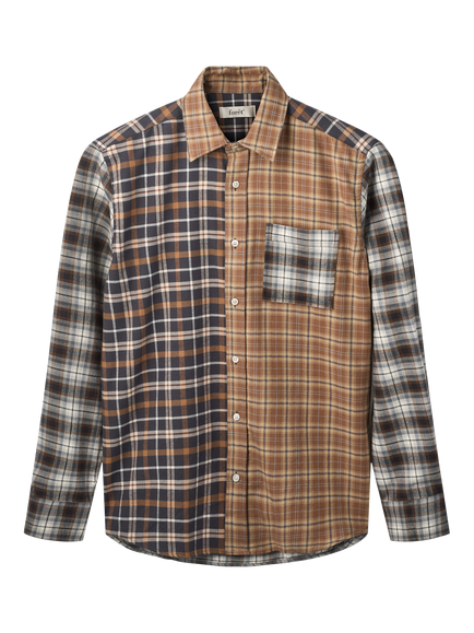 forét Creek Cotton Regular Fit Patchwork Check Shirt, Check Mix, Check Mix