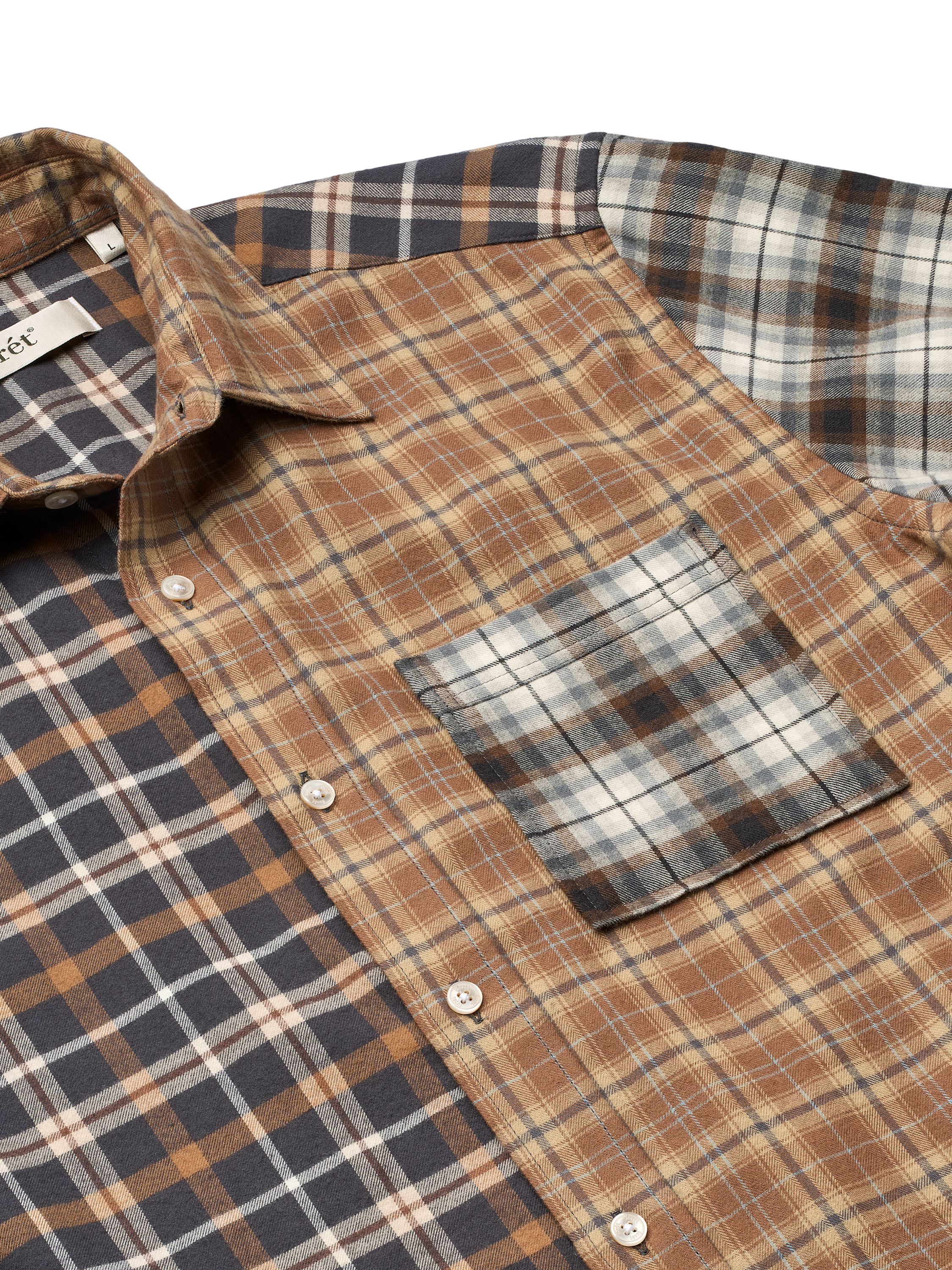 Product image 2 of 6, which shows forét Creek Cotton Regular Fit Patchwork Check Shirt, Check Mix, S