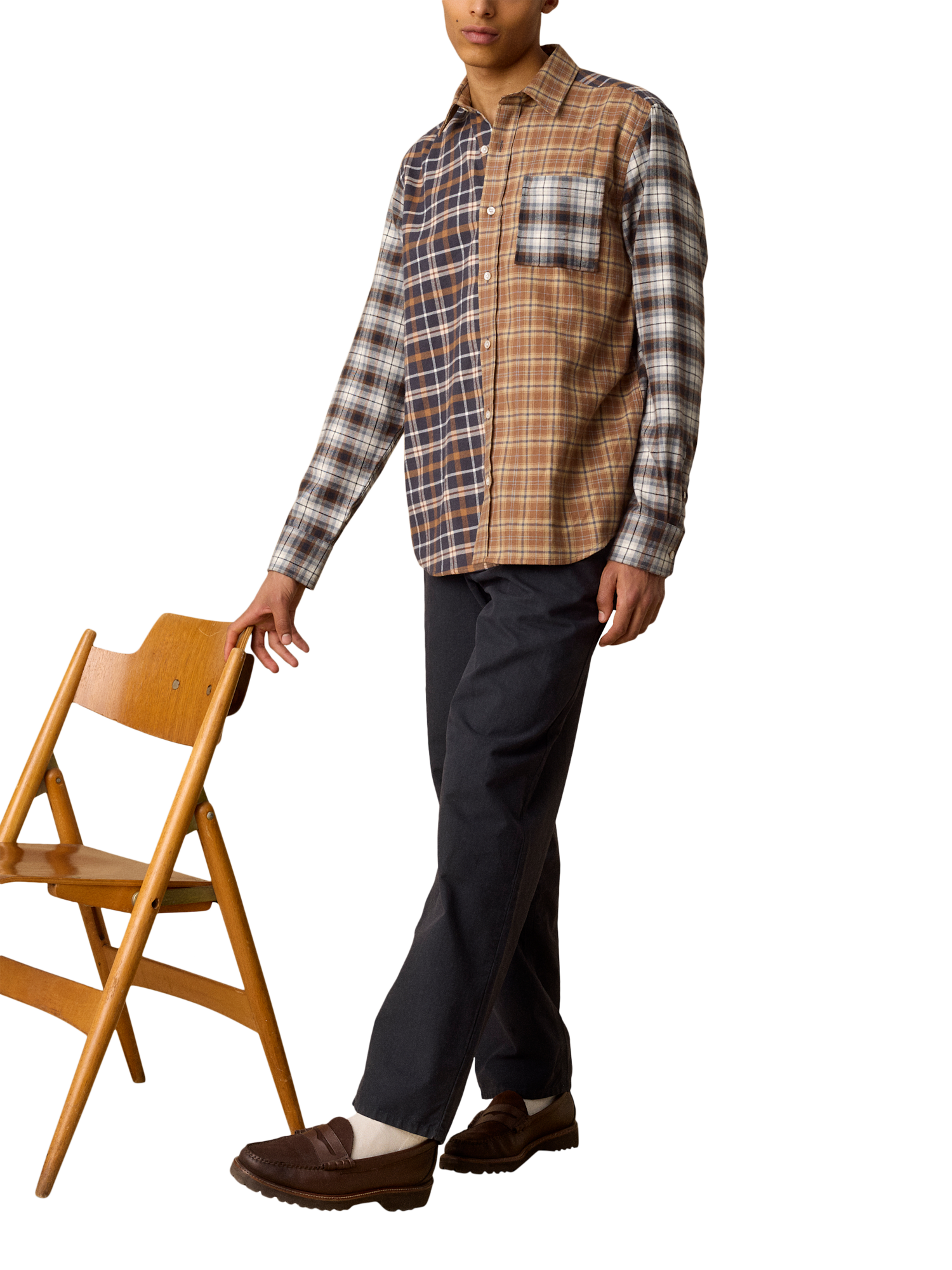 Product image 3 of 6, which shows forét Creek Cotton Regular Fit Patchwork Check Shirt, Check Mix, S