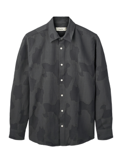 forét Dawn Cotton Regular Fit Camo Jacquard Shirt, Dark Grey, Dark Grey