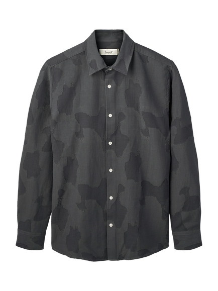 forét Dawn Cotton Regular Fit Camo Jacquard Shirt, Dark Grey, Dark Grey