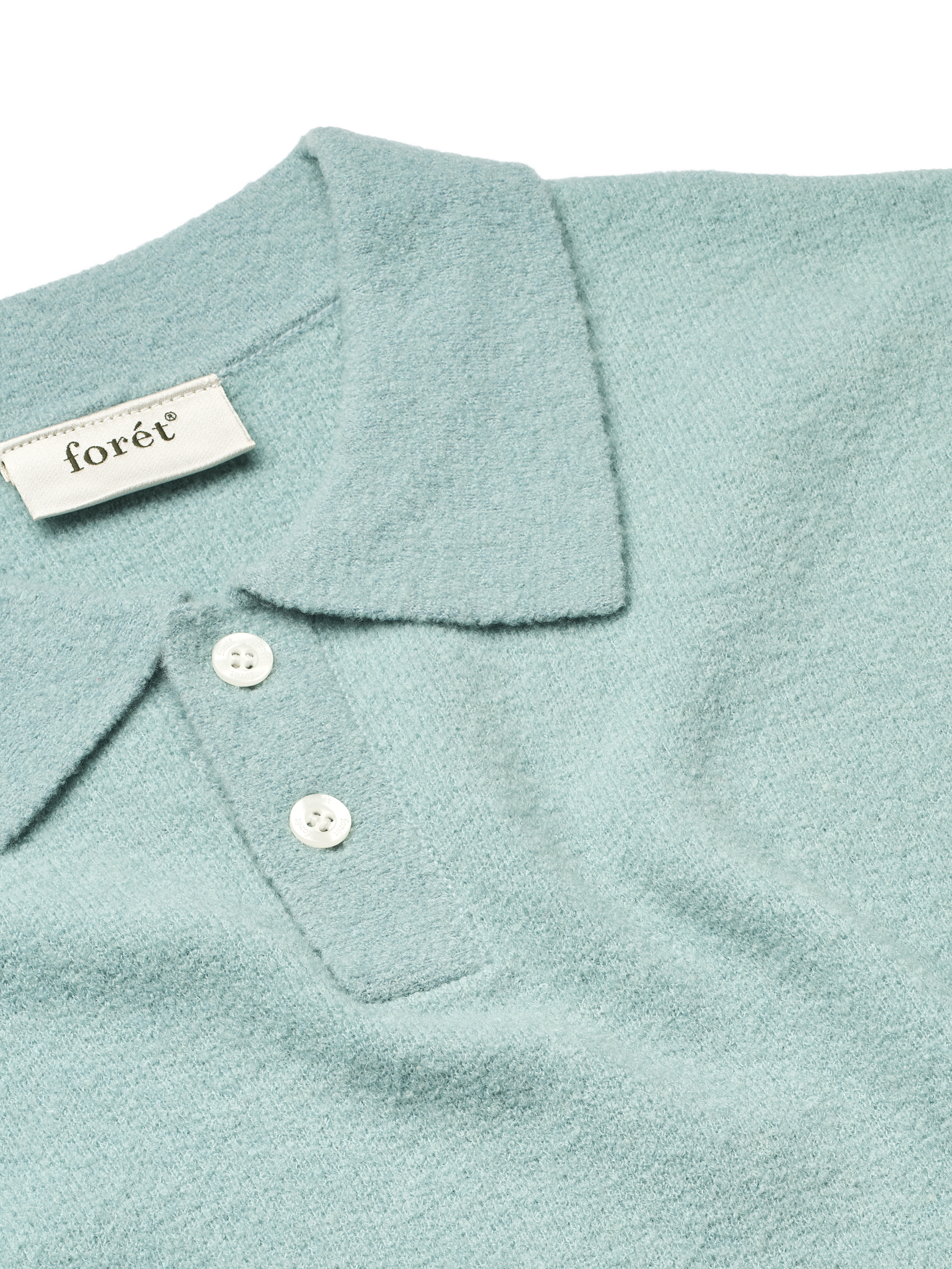 Product image 3 of 4, which shows forét Timber Wool Blend Knit Polo Top, Dove, S