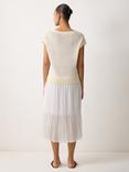 Jigsaw Short Sleeve Linen Top Sheer Skirt Midi Dress, Neutral