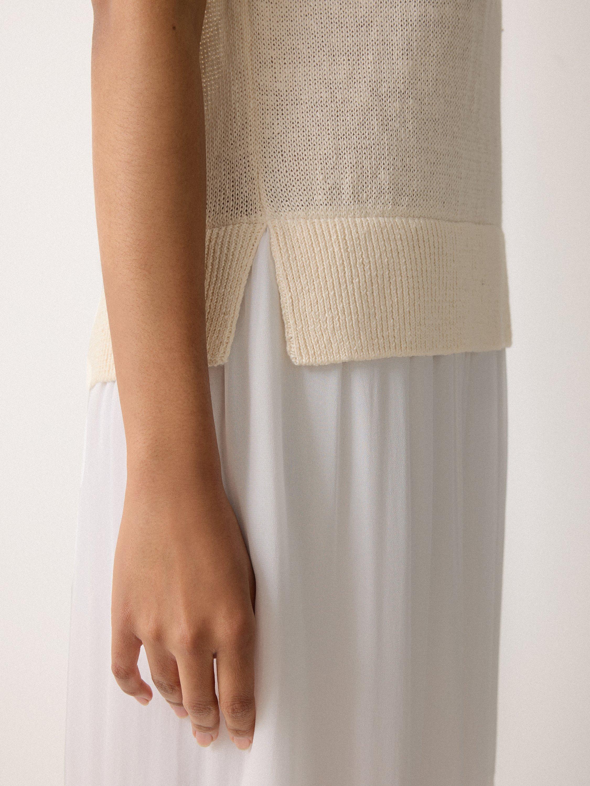 Product image 3 of 5, which shows Jigsaw Short Sleeve Linen Top Sheer Skirt Midi Dress, Neutral, M