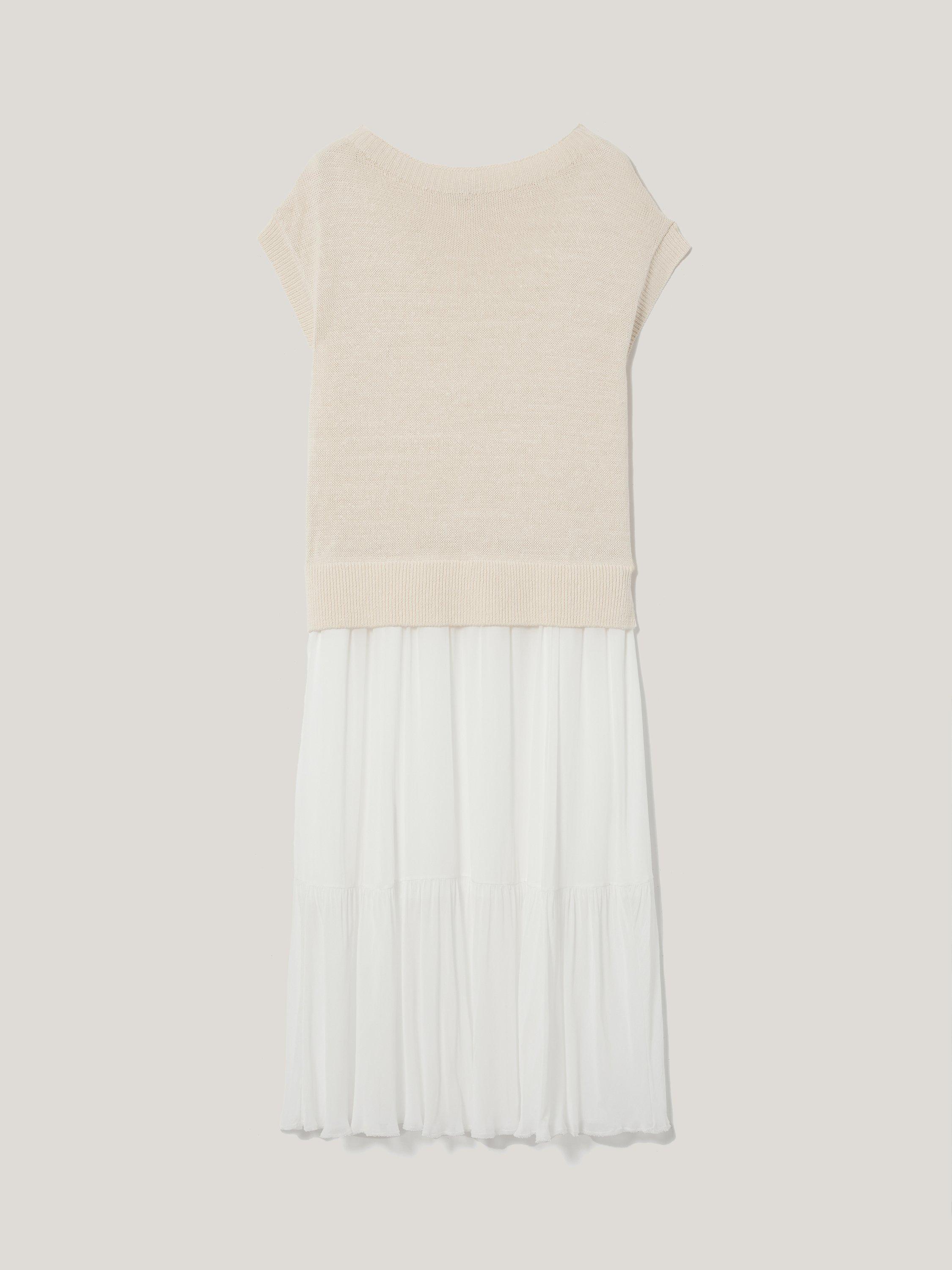 Product image 5 of 5, which shows Jigsaw Short Sleeve Linen Top Sheer Skirt Midi Dress, Neutral, M