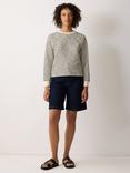 Jigsaw Stripe Textured Cotton Blend Jumper, Navy/Cream