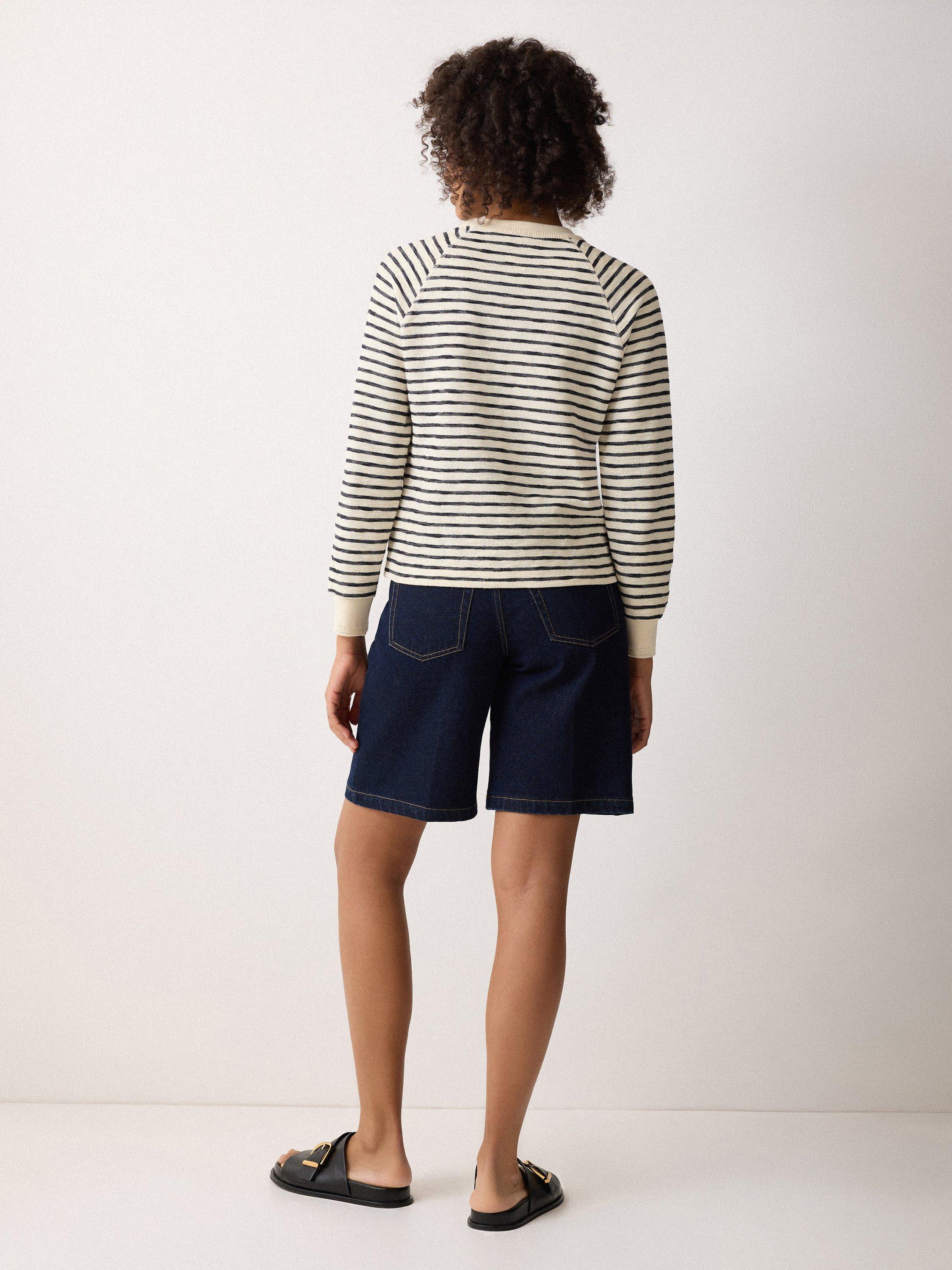 Product image 2 of 4, which shows Jigsaw Stripe Textured Cotton Blend Jumper, Navy/Cream, XS