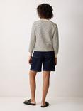 Jigsaw Stripe Textured Cotton Blend Jumper, Navy/Cream