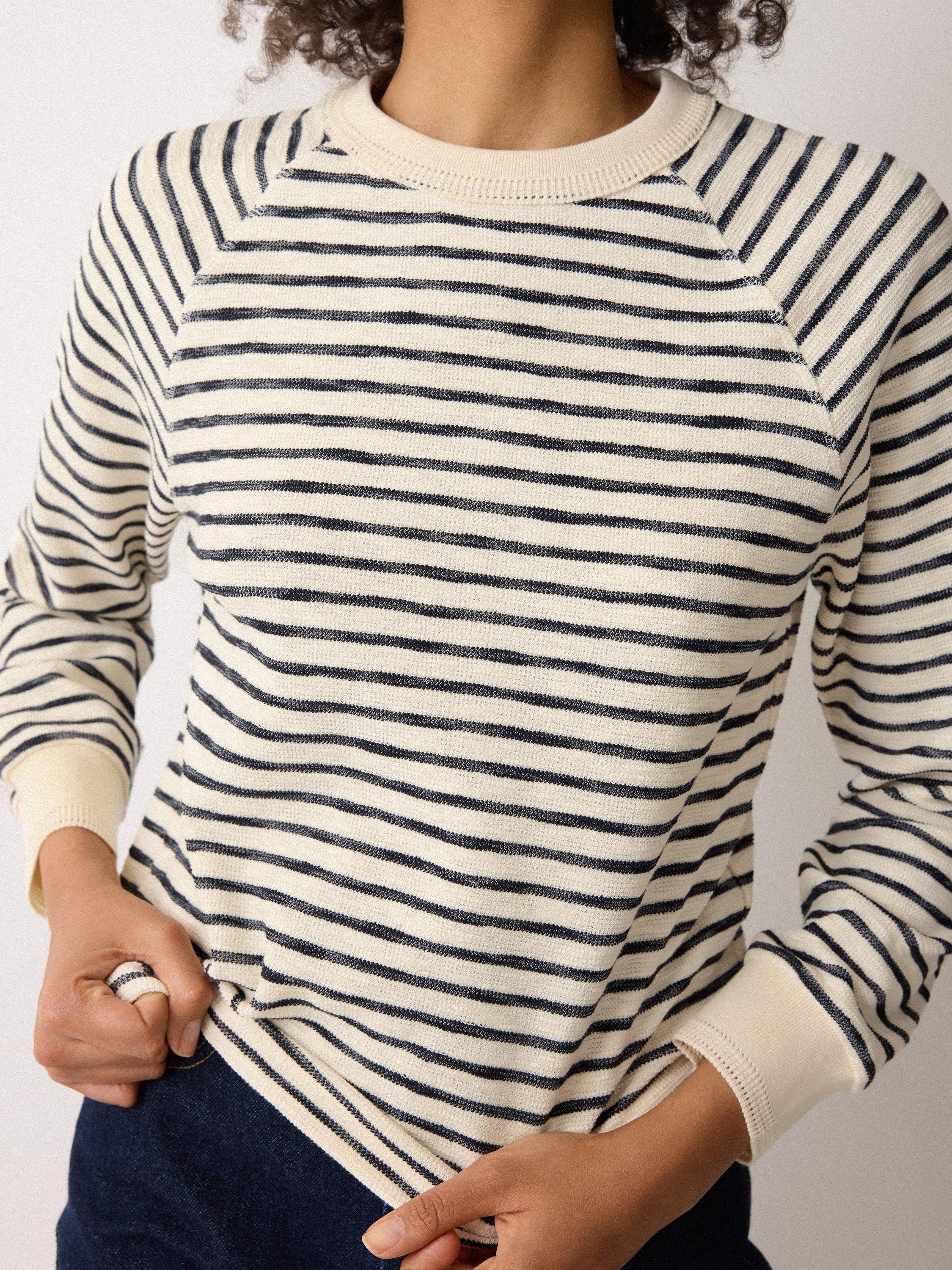 Product image 3 of 4, which shows Jigsaw Stripe Textured Cotton Blend Jumper, Navy/Cream, XS