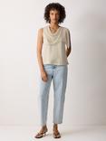 Jigsaw Silk Trim Sleeveless Drape Front Top, Cream