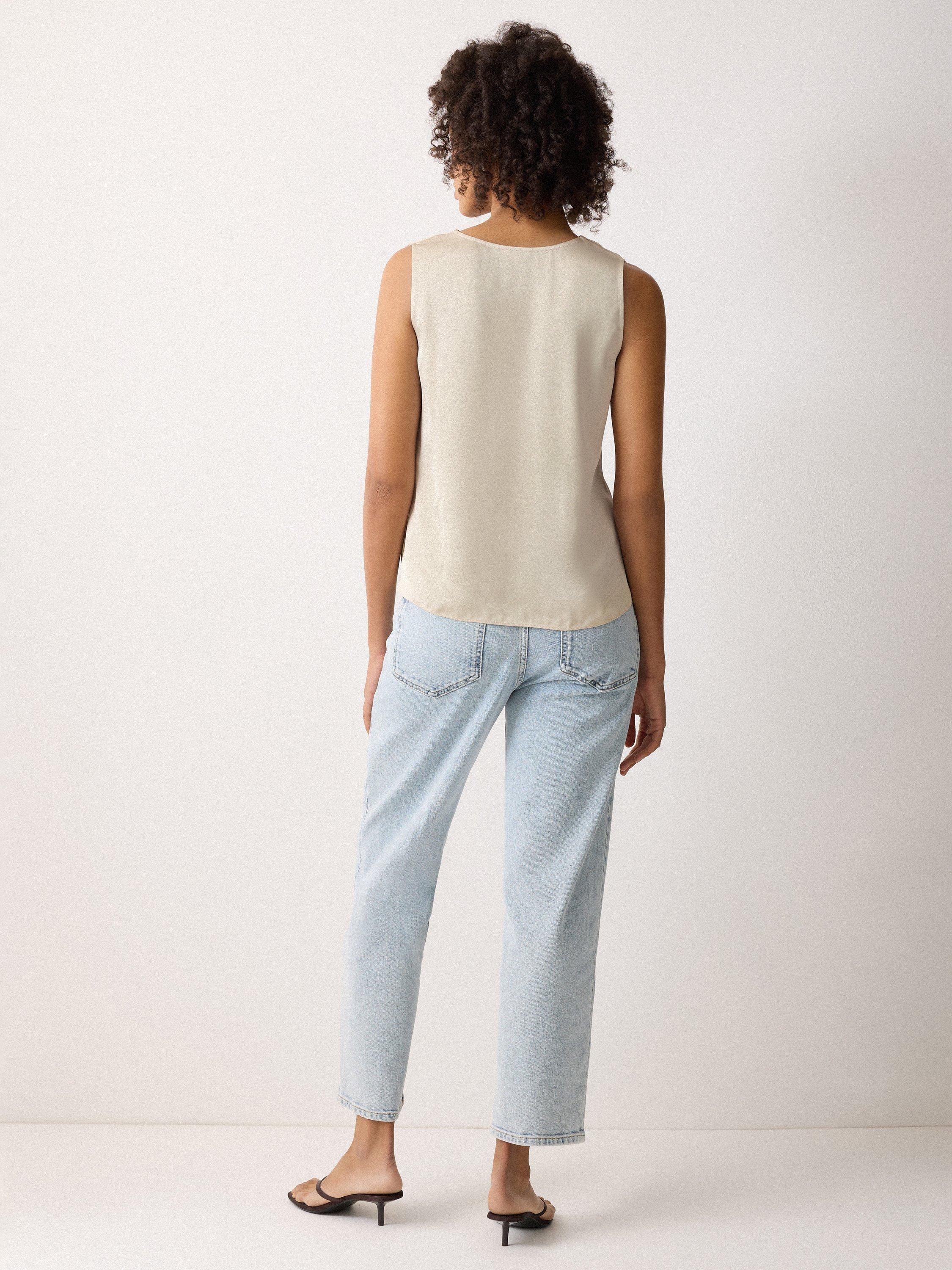 Product image 2 of 4, which shows Jigsaw Silk Trim Sleeveless Drape Front Top, Cream, 8