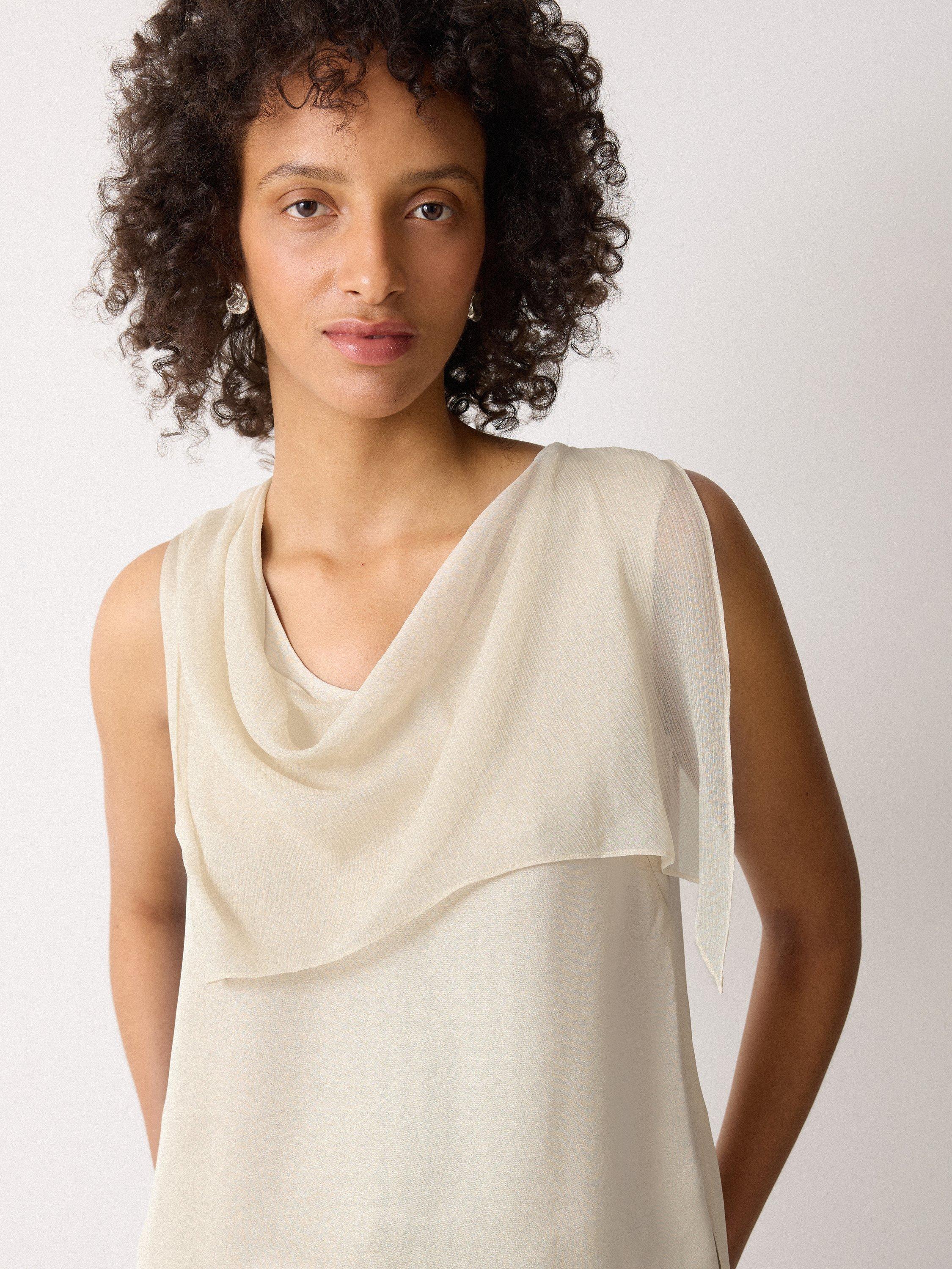 Product image 3 of 4, which shows Jigsaw Silk Trim Sleeveless Drape Front Top, Cream, 8