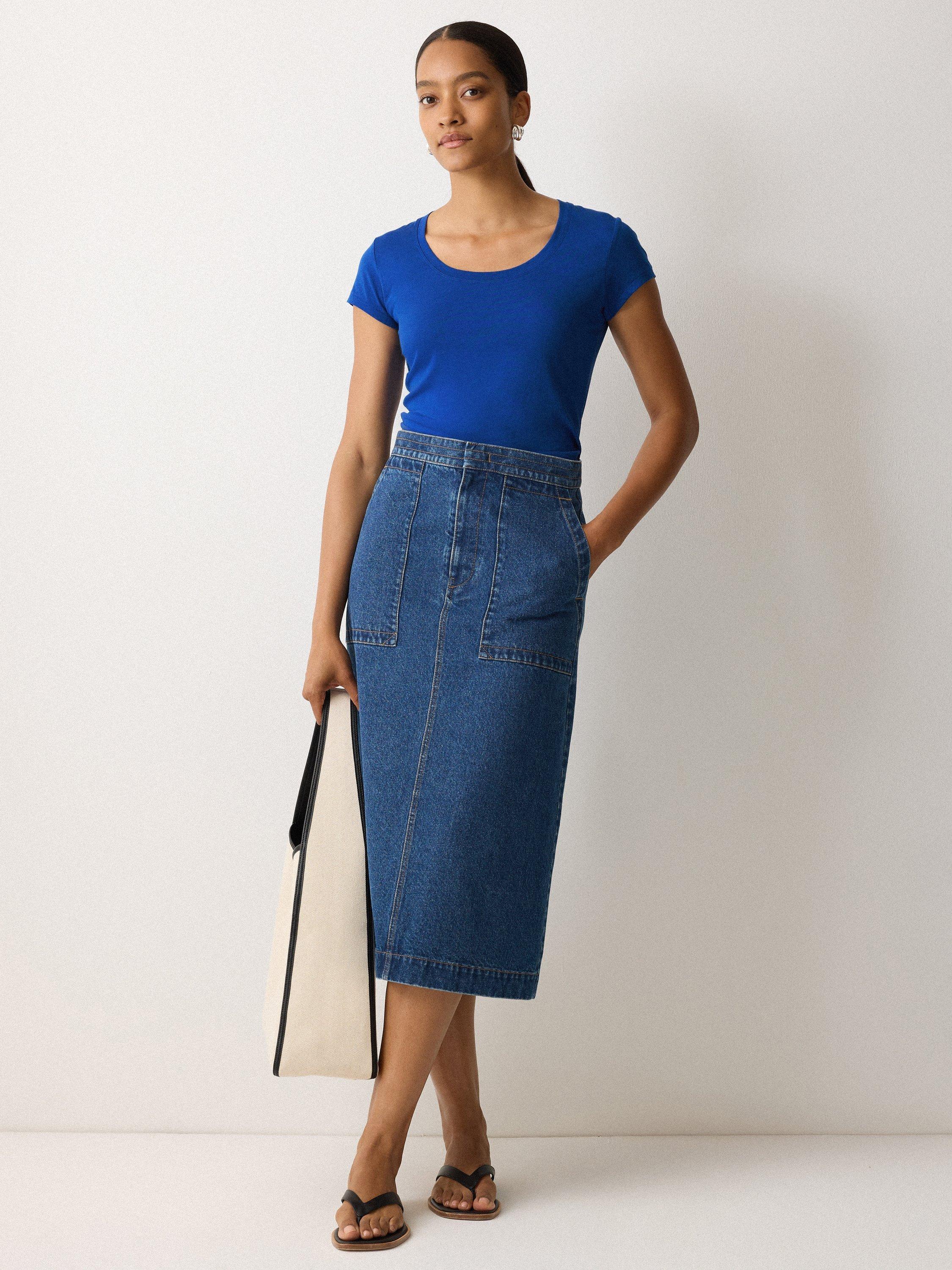 Product image 4 of 4, which shows Jigsaw Scoop Neck Supima Cotton T-Shirt, Greek Blue, XS