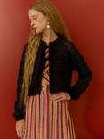 Brora Mohair-Wool Blend Point-Lace Stitch Cardigan, Black