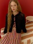 Brora Mohair-Wool Blend Point-Lace Stitch Cardigan, Black