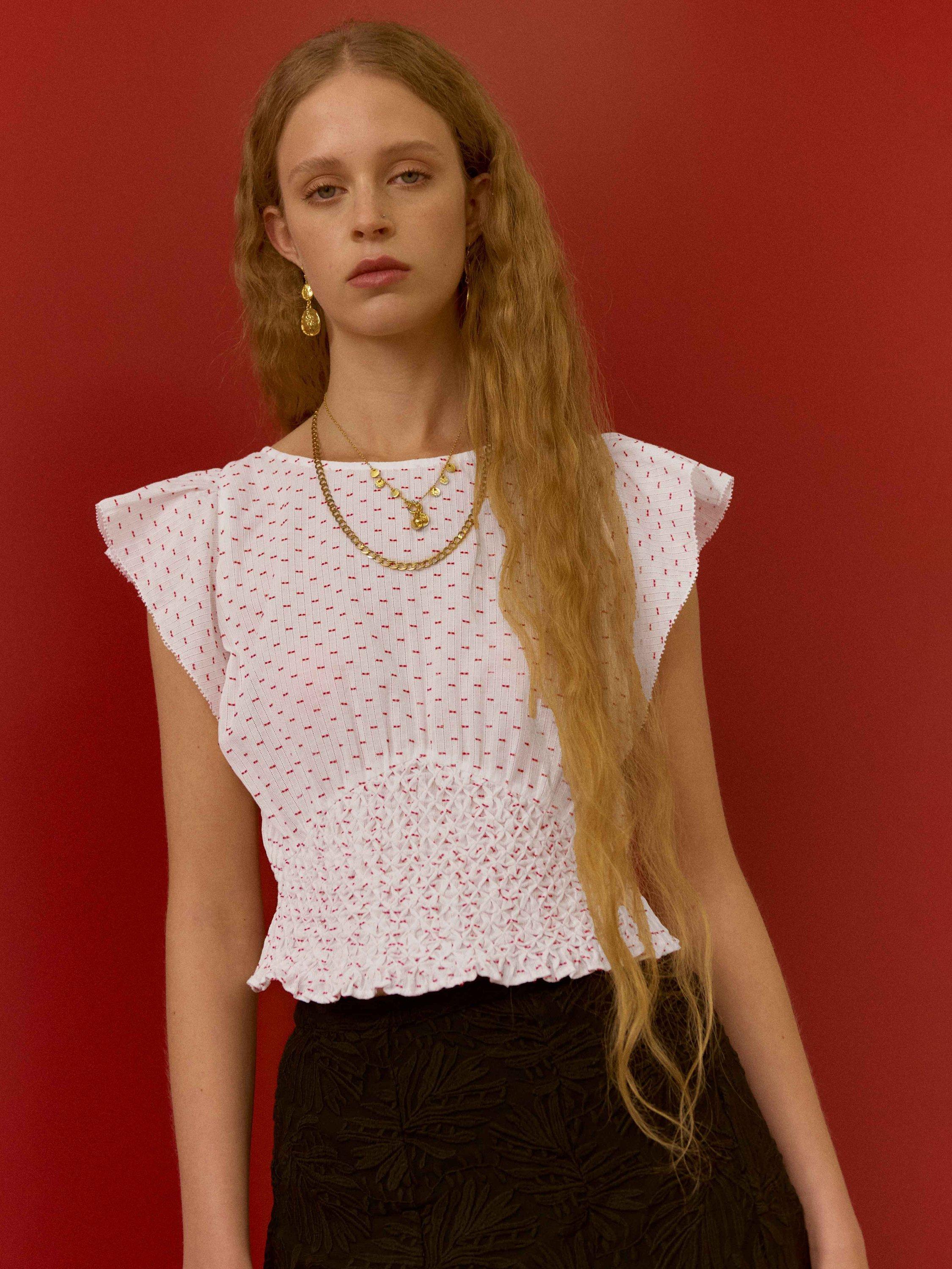 Brora Cotton Blend Smock Top, White/Multi