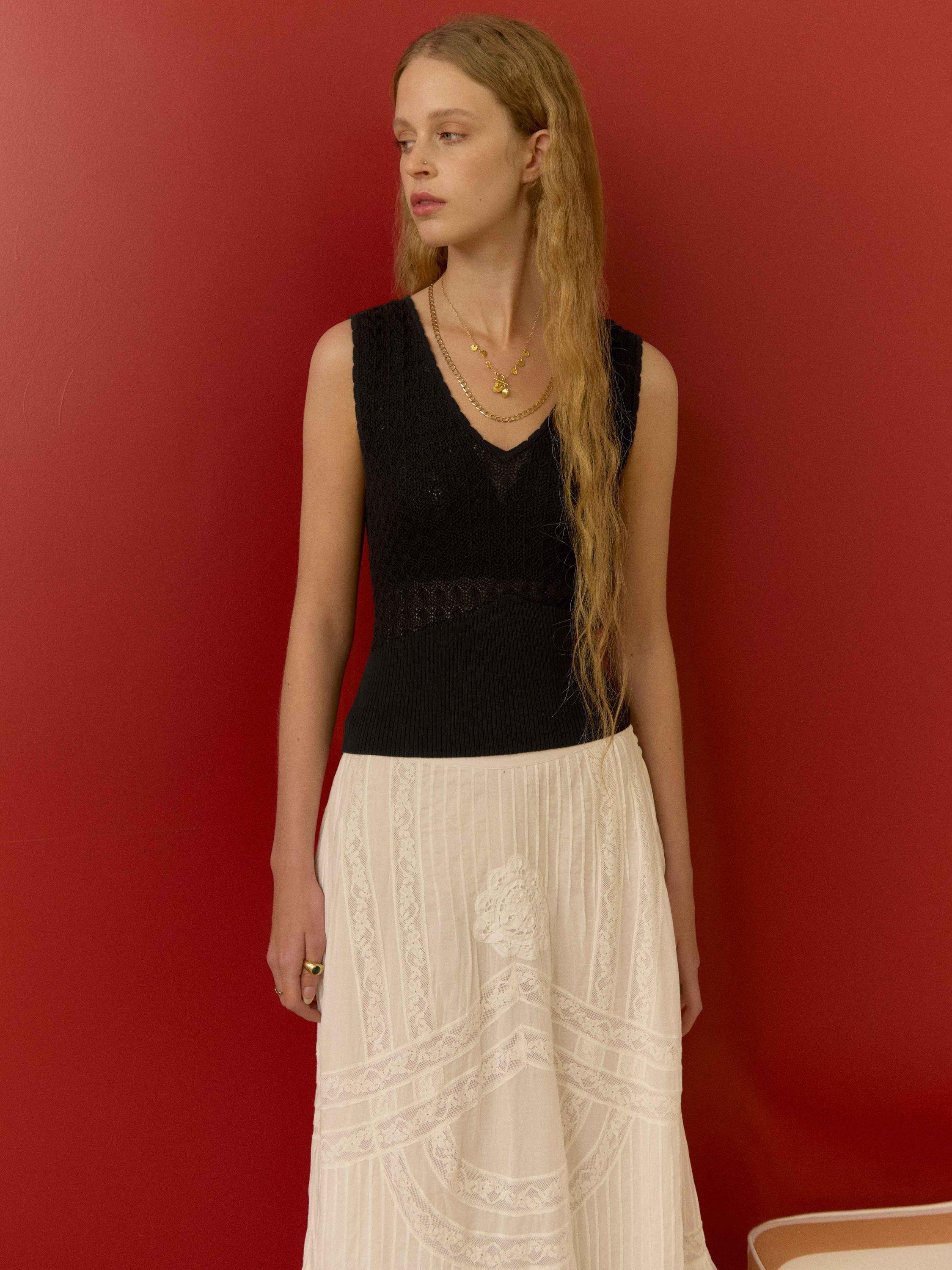 Brora Cotton Blend Lace Cami, Black